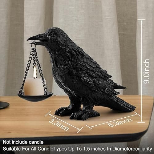Gothic Home Decor Fake Crow Light Holder Halloween Decorations Indoor Raven Lamp Tealight Candle Holder Resin Statue Black thumbnail 2