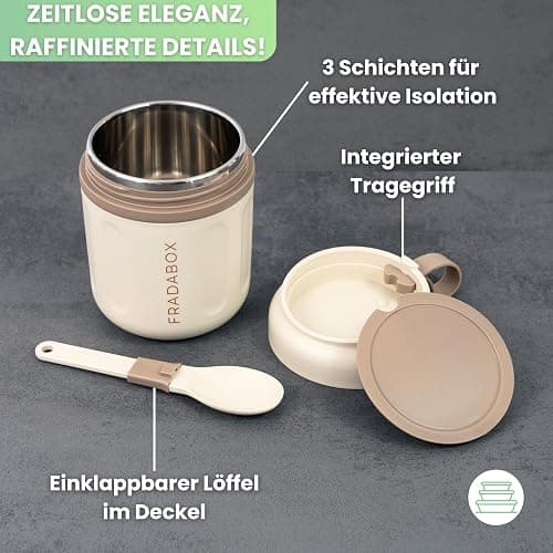 FRADABOX® Lunchpot „Casey“, Thermobehälter mit Löffel, Premium Edelstahl, Müslibecher to go, Auslaufsicher für Joghurt Porridge, Suppen, Lunchbox, Meal Prep Warmhaltebehälter für Erwachsene und Kinder thumbnail 3