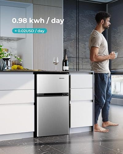 EUHOMY Mini Fridge with Freezer, 3.2 Cu.Ft Mini Refrigerator fridge, 2 door For Bedroom/Dorm/Office/Apartment - Food Storage or Cooling drinks, Silver thumbnail 9