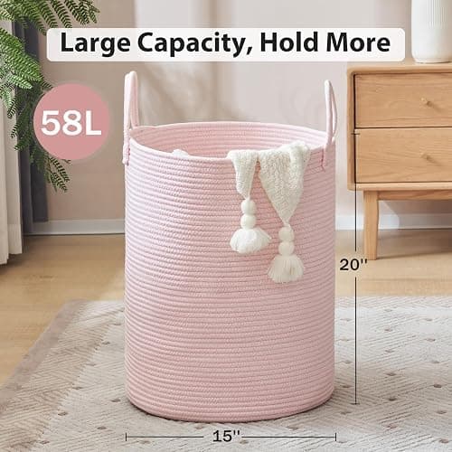 YOUDENOVA Laundry Hamper Basket, Woven 58L Tall Laundry Basket for Blanket Organizer- Nursery Hamper for Bedroom And Bathroom Storage thumbnail 2