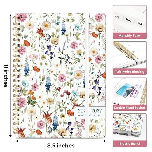 Taja Planner 2026-2027, Jul 2026-Jun 2027 Monthly & Weekly Calendar Planner | 8.5" x 11", Hardcover Academic Calendar, Teacher Student Agenda Book with Tabs, School Office Supplies, Wildflowers thumbnail 2