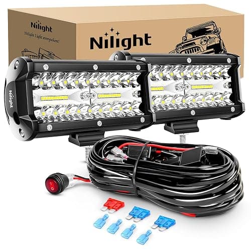Nilight ZH303 2PCS 6.5 Inch 120W Spot & Flood Combo Driving 16AWG Wiring Harness for Led Work Light Triple Rows Off-Road Truck Car ATV SUV, 2 Years Warranty, White - Image 1