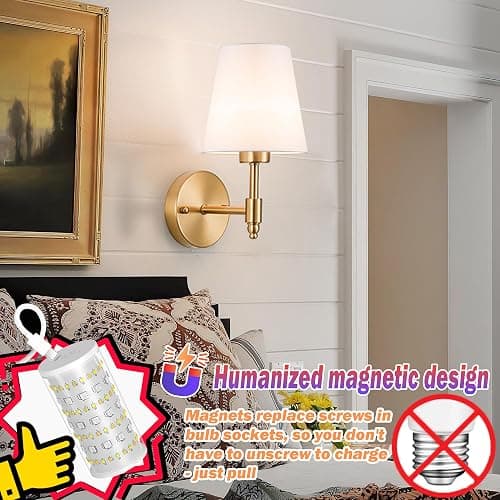 Nekhung Battery Operated Wall Sconces Set of Two, Wireless Battery Wall Light with 10000mAh RGB Dimmable Magnetic Bulb and Remote, Rechargeable Sconce Wall Decor for Bedroom Living Room Hallway thumbnail 2