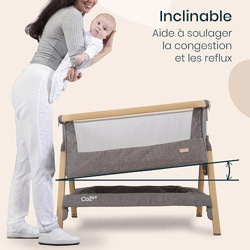 Tutti Bambini CoZee® Berceau Bébé & Lit Cododo 2-in-1 - Lit Bébé avec Matelas Respirant - 6 Hauteurs Réglables - Fenêtre D'Aération - Pliable - 0-6 Mois (Chêne & Charbon) thumbnail 5