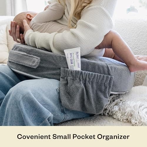 My Brest Friend Nursing Pillow - Deluxe - Enhanced Comfort w/ Slipcover - Ergonomic Breastfeeding Pillow For Ultimate Support For Mom & Baby - Adjustable Pillow W/ Handy Side Pocket, Evening Grey thumbnail 4