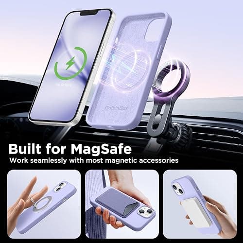 GolbinBox Magnetic for iPhone 13 Case & iPhone 14 Case, Compatible with MagSafe, [Soft Anti-Scratch Microfiber Lining], Slim Liquid Silicone Shockproof Protective Phone Case 6.1 inch, Lilac thumbnail 4