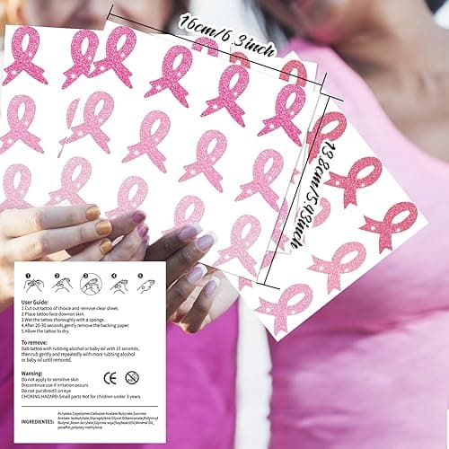 20 Sheets 240 Pcs Breast Cancer Temporary Tattoos Stickers Temporary Pink Ribbon Tattoos Breast Cancer Body Tattoos for Women Girls Face Body Accessories thumbnail 5