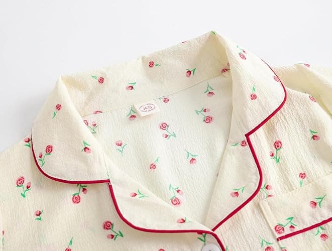 Hupohoi Big Girls Button Down Pajama Set 3pcs Short Sleeve Long Pants with Shorts Crepe Wrinkled Fabric Sleepwear Nighty thumbnail 2