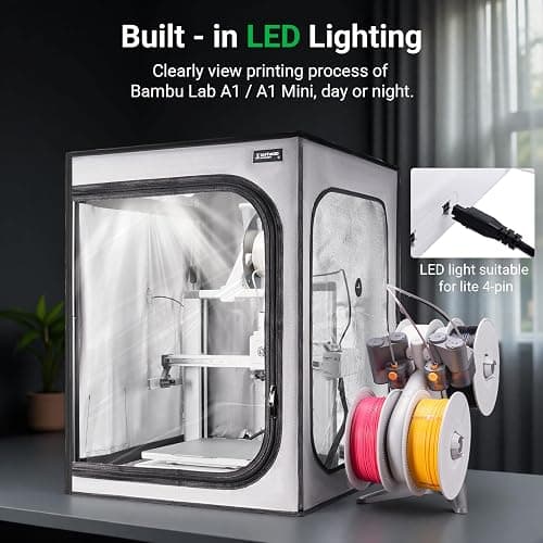 3D Printer Enclosure for Bambu Lab A1/A1 Mini-Large Fireproof&Dustproof 3D Printer Cover with Constant Temperature Control, Noise Reduction and LED Light for Home/Office DIY 3D Printing,520x600x700mm thumbnail 5
