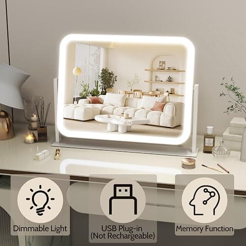 ROLOVE Lighted Makeup Mirror, 17"x13" Vanity Mirror with Lights, 10X Magnification, Gifts for Women, 3 Color Lighting Modes, Smart Touch Control, 360° Rotation for Bedroom or Tabletop (White) thumbnail 3