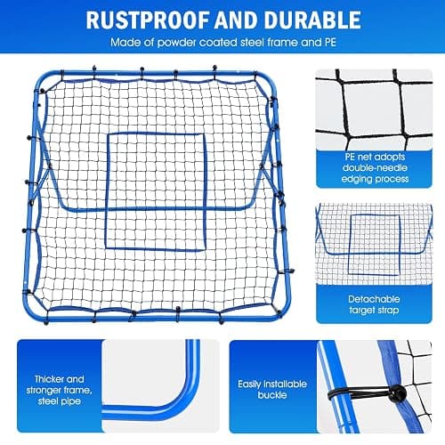 Volleyball Baseball Rebounder Net, Softball Rebounder Pitchback Net Quick Adjustments, Quick Adjustments Lacrosse Bounce Back Practice Equipment, Ideal for Outdoor Indoor and Backyard Training thumbnail 7