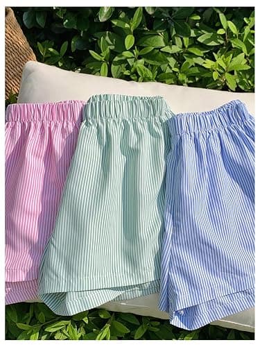 Milumia Girl's 3 Pack Striped Elastic Waist Straight Leg Going Out Casual Shorts thumbnail 3