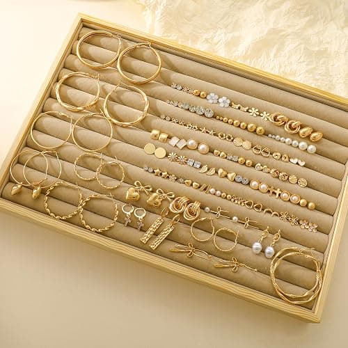 75 Pairs Gold Stud Earrings Set for Women, Trendy Hypoallergenic Pearl Cubic Zirconia Multiple Piercings Earrings Packs, Stud Hoops Earrings for Gift Jewelry thumbnail 9
