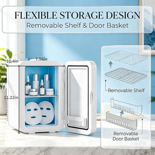 JrostKault Mini Fridge for Bedroom - 6 Liter/8 Can Portable Refrigerator for Car, Office, Dorm - Quiet Cooler & Warmer for Food, Drinks, Makeup & Skincare - AC/DC Power Supply thumbnail 3