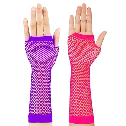 TecUnite 12 Pairs Fishnet Gloves Fingerless Neon Gloves for Women Men 80s Party Costume Accessories Supplies thumbnail 5