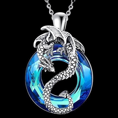 Unified Jewellery Cool Dragon Pendant Necklace for Men and Women, Zinc Alloy Fantasy Dragon Jewelry with Blue Crystal, Lovers' Holiday Accessory B149 thumbnail 2