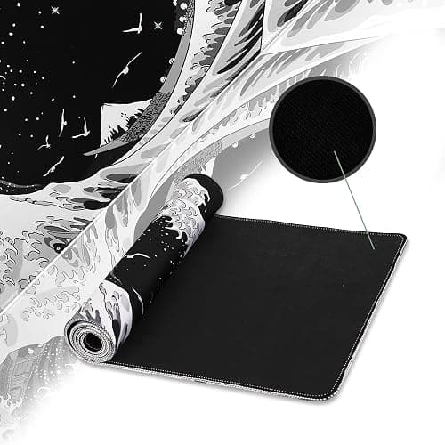 MEWOOCUE® Gaming Mouse Pad for Desk,Large Sea Wave Mousepad Laptop,Black White Japanese Anime Mouse Mat,Long XXL Waterproof Keyboard Pads,Big Non-Slip Mouse Pads for Game Office Home（31.5 x 11.9 in） thumbnail 7