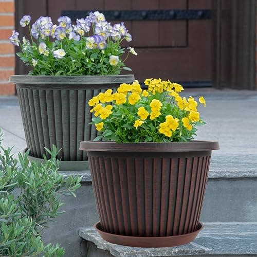 Large-Planter-Indoor-Outdoor Plant Pots, 14 inch 4 Pack Plastic Flower Pots with Saucer And Drainage Holes, Modern Garden Planters For Planting Medium Large Plants， Decorative Resin Garden Pots thumbnail 7