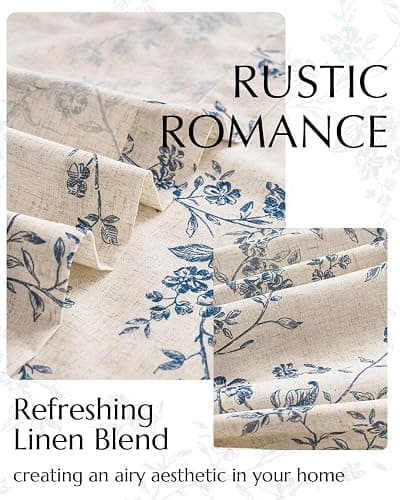 jinchan Linen Floral Curtains for Living Room 84 Inch Length Blue Printed Curtains Back Tab French Country Farmhouse Flower Patterned Drapes Bedroom Window Curtain Set 2 Panels thumbnail 5