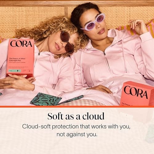 Cora 100% Organic Cotton Topsheet Pads (36 Overnight Pads) | Heavy Absorbency Period Pads with Wings, Made Without Harsh Chemicals, 100% Organic Cotton Topsheet Feminine Care thumbnail 4