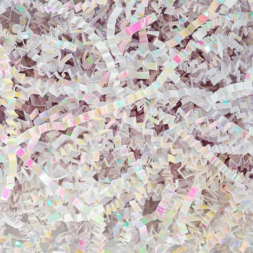 Uptotop 8oz Crinkle Cut Paper Shred Filler for Gift Wrapping, Gift Basket Filling, Perfect for Birthday, Christmas, Thanksgiving, Halloween, Easter, Valentine's Day, Mother's Day, Father's Day, Wedding & Holiday Decor, Diamond White - Image 1