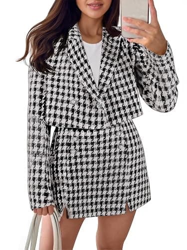 Cicy Bell Womens Cropped Tweed Blazer Sets 2 Piece Outfits and Mini Skirt Sets Business Casual Suits thumbnail 2