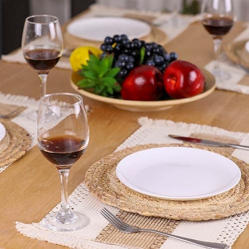 Zology Handmade Boho Placemats Set of 6 - Natural Cotton Burlap and Water Straw Woven Combination Table Mats, Macrame Décor and Farmhouse Style Placemats, for Dining Table Kitchen thumbnail 2