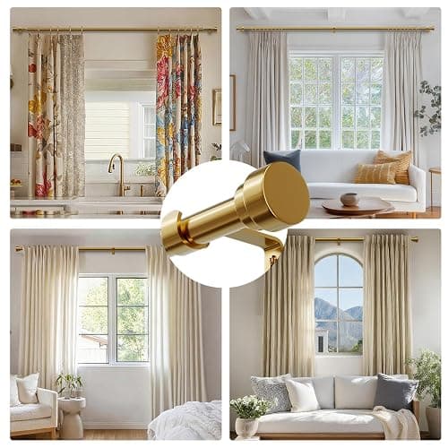 Oneach Heavy Duty Curtain Rods for Windows 28 to 48 Inch, 1 Inch Brass Gold Curtain Rod, Adjustable Length Rod with Metal Finials, Modern Decorative for Bedroom Kitchen Living Room (16 to 60 Inch) thumbnail 9