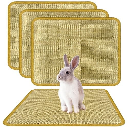 DYAUS Bunny Scratch Pads, Natural Sisal Rabbit Scratching Mats for Claws and Teeth Care, Indoor Bunny Chew Toys Bunny Bed for Biting Sleeping Nesting (3PCS, 16x12in) - Image 1