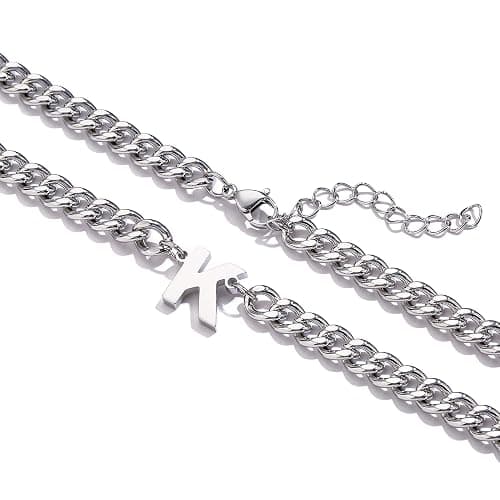 DuoDiner Initial A-Z Cuban Link Chain Necklaces for Men Boys Women Letter Pendant Stainless Steel 6.5mm 18+2 Inches,Jewelry Gifts thumbnail 2