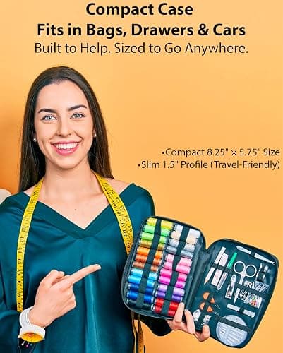 Vellostar Sewing Kit for Adults & Beginners – Portable Needle & Thread Travel Kit w/ 24 Thread Colors, Needles, Scissors & Tape Measure for Emergency Clothing Repairs, Buttons, Hemming & Home Mending thumbnail 2