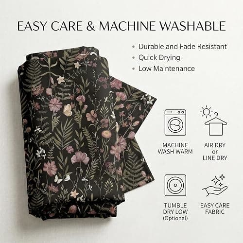 Lindameler Moody Black Botanical Shower Curtain Vintage Floral Bathroom Curtain Dark Wildflower Modern Bathroom Decor (Black, 72 X 72 INCH) thumbnail 5