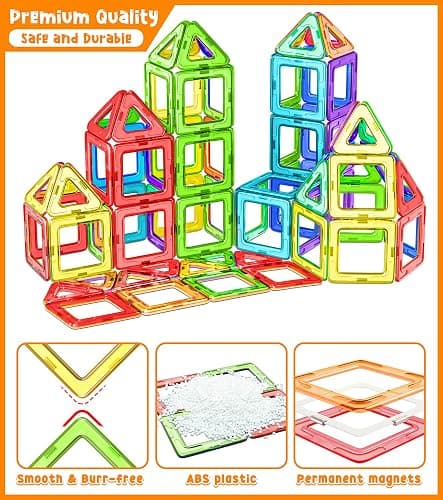 COOLJOYA Magnetische Bausteine, Magnetspiel STEM Magnetbausteine, Montessori Spielzeug ab 3 Jahre, Magnete Kinder ab 3 4 5 Jahre Kinder Jungen und Mädchen, 50 Teile Magnetbausteine thumbnail 6
