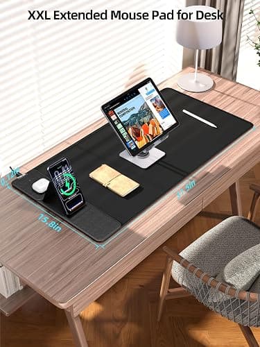 Mouse Pad with Magnetic Wireless Charging & Adjustable Phone Stand, 31.5"x15.8" Extended Desk Mat, Waterproof Ultra-Smooth Keyboard Pad, Non-Slip Base, with 20W PD Adapter, Black thumbnail 4
