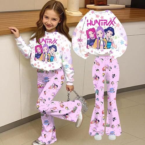 BTLYUIOAPE Demon Movie HUNTR/X T-shirt+Pants Print Outfits Set for Unisex Kids Cartoon Adventure Y2K Long Sleeve Costume thumbnail 3