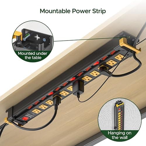 12 Outlet Long Heavy Duty Power Strip with Individual Switches,3300J Surge Protector Metal Power Strip,Wide Spaced,6Ft Cord Managment for School,Garage,Office,Workbench,ETL Listed(15A/1875W) thumbnail 3