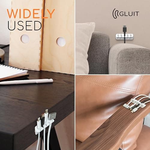 Cord Organizer for Desk, Nightstand Cable Holder, 5 Pack, Multislot, White | GLUIT Adhesive Charger Organizer, Cable Management for Desk Car Office Home College Dorm Room Cable Clips for Cords thumbnail 6