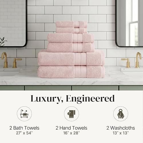 Modern Threads - Spun Loft 6-Piece 100% Combed Cotton Towel Set - Bath Towels, Hand Towels, & Washcloths - Super Absorbent & Quick Dry - 600 GSM - Soft & Plush, Blush thumbnail 7