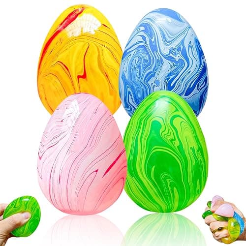 4Pack Easter Eggs Squishy Fidget Toys Squeeze Toys for Kids Girls Boys Colorful Marbled Squishy Balls Stress Balls Easter Egg Fillers Stress Relief Sensory Toys Anxiety Relief - Image 1