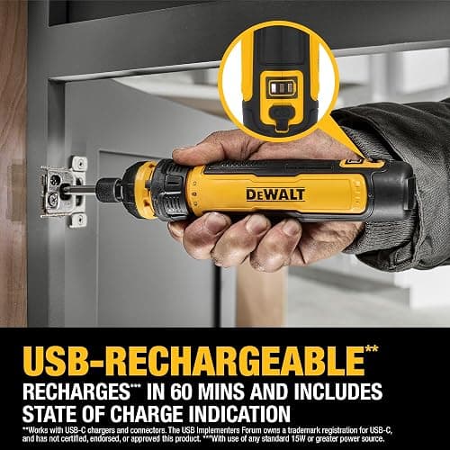 DEWALT Cordless Screwdriver, 4V USB Rechargeable Electric Screwdriver with 12 pcs Screwdriver Bit Set, LED Light, FLEXDRIVE Control, Compact, Ergonomic (DWHT66719) thumbnail 8