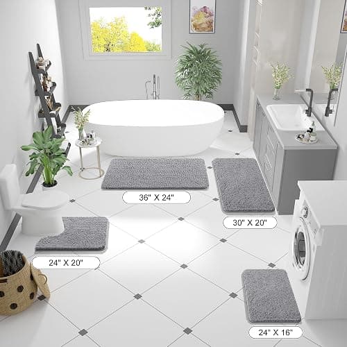 OLANLY Bathroom Rugs 32x20, Extra Soft Absorbent Chenille Bath Rugs, Rubber Backing Quick Dry, Machine Washable Bath Mats for Bathroom Floor, Tub and Shower, Home Decor Accessories, Grey thumbnail 2