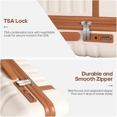 UKEIN Luggage Sets 3 Piece, Carry On Luggage 20In With Spinner Wheels,PC Hardside Suitcase Set with TSA Lock,Durable Carry On Suitcase With Travel Backpack for Men (Beige, 3 piece set (20inch)) thumbnail 5
