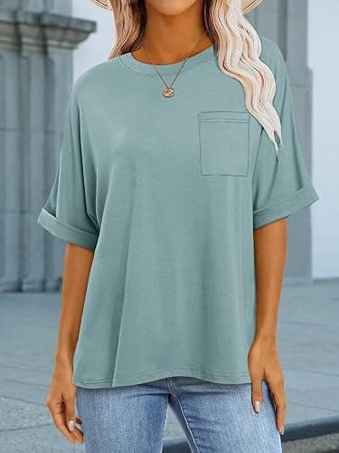 ANRABESS Womens Tops Short Sleeve Oversized T Shirts | Basic Tee with Chest Pocket，Summer Loose Fitting Tshirts，Business Casual Work Outfits，Travel Daily Wear，ALL-Seasons Clothes thumbnail 7