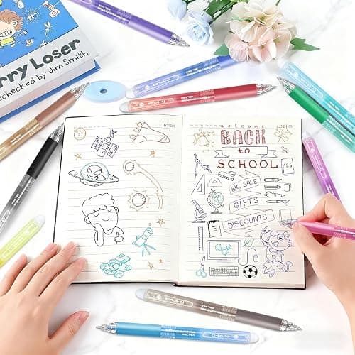 Anelueeoo Erasable Gel Pen 12 Colors, Retractable Clicker 0.7mm Fine Point, Assorted Colors Inks, Make Mistakes Disappear, Erasable Gel Pens Perfect for Writing, Drawing & Planners thumbnail 7