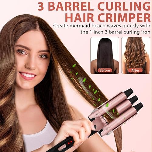 5 in 1 Curling Iron Set, 3 Barrel Curling Iron Set with Curling Brush (1.5 inch),4 Interchangeable Ceramic Curling Wand (0.5-1.25"), Instant Heat Up, 2 Temps Setting, with Comb & Glove & 2 Hair Clips thumbnail 4