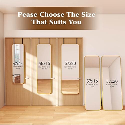 NARCISSUS 47x14 Mirror Door Hanging Full Length,Over Door or Wall Mounted Aluminum Alloy Frame Tempered Glass Rectangle Full Body Mirrors for Bedroom Dressing Living Room Bathroom 47 inch Gold thumbnail 8