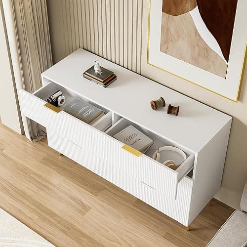 Elegantes Sideboard mit modernem Design, Kommode mit Schubladen und viel Stauraum (Weiß+Gold) thumbnail 4