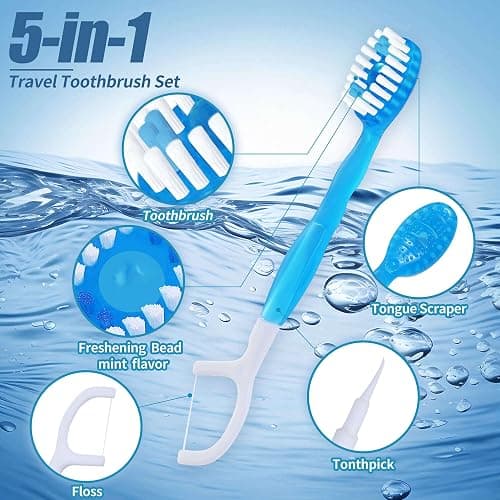 36 Pack Mini Disposable Toothbrushes – 5-in-1 Prepasted Travel Toothbrush with Toothpaste Floss & Pick for Hotel Camping Flight Car Guest Use – 9ct per Portable Case Essentials for Women Men Kids thumbnail 3