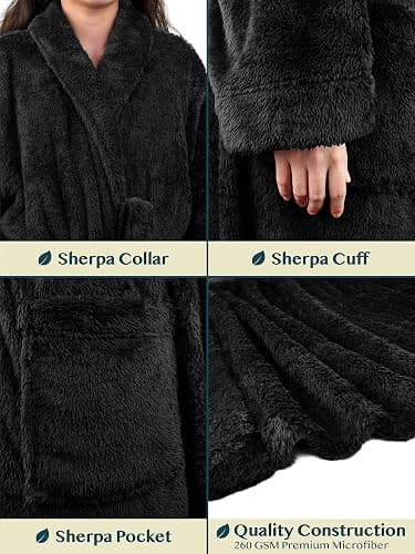 PAVILIA Premium Womens Plush Soft Robe Fluffy, Warm, Fleece Sherpa Shaggy Bathrobe thumbnail 4