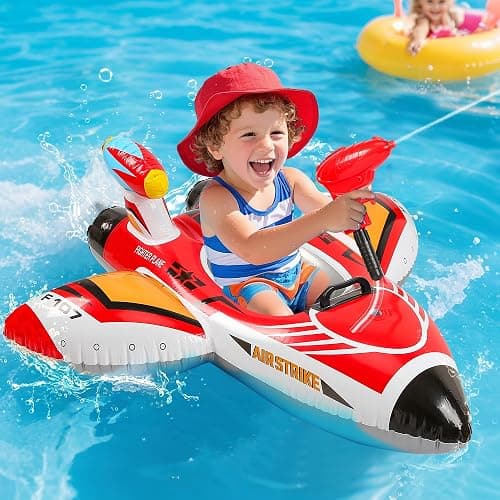 Pool Float Kids Inflatable Airplane Pool Floats Boat with Squirt Gun and Handle Toddler Pool Floaties Inflatable Ride-on Pool Toys Summer Outdoor Water Pool Games Beach Toys for Kids Ages 3-6 thumbnail 2